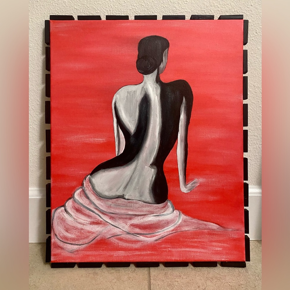 Abstract woman painting with custom frame